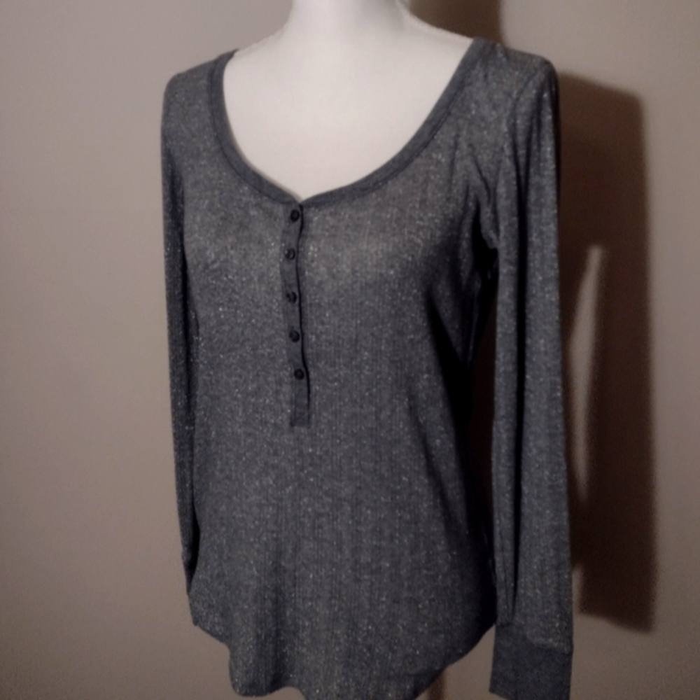 Victoria Secret Medium Sparkly Grey Button Up Shirt